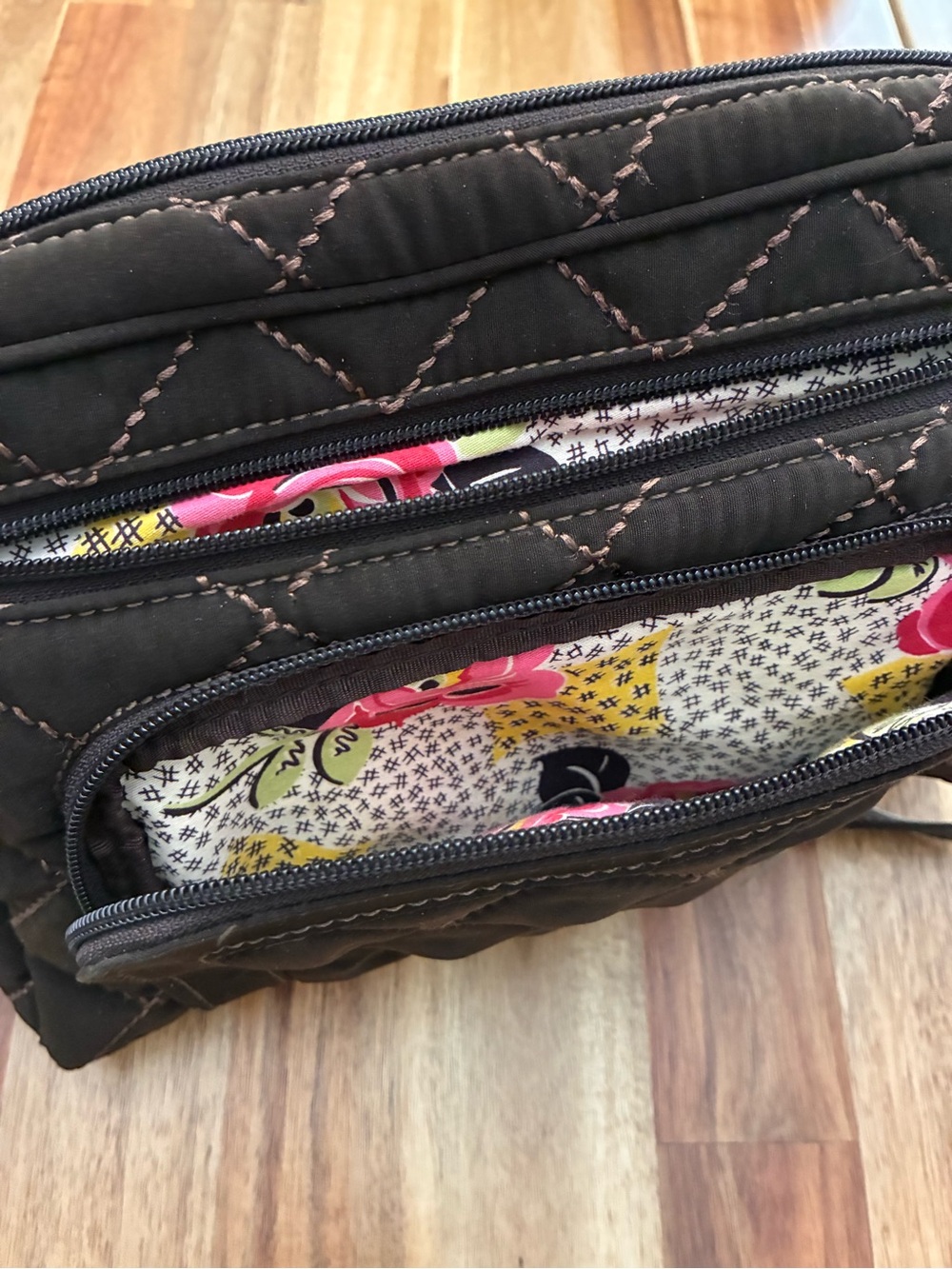 Vera Bradley Brown Quilted Crossbody Shoulder Bag Purse - Picture 9 of 15